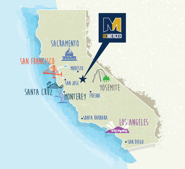 Map of California showing city of Merced